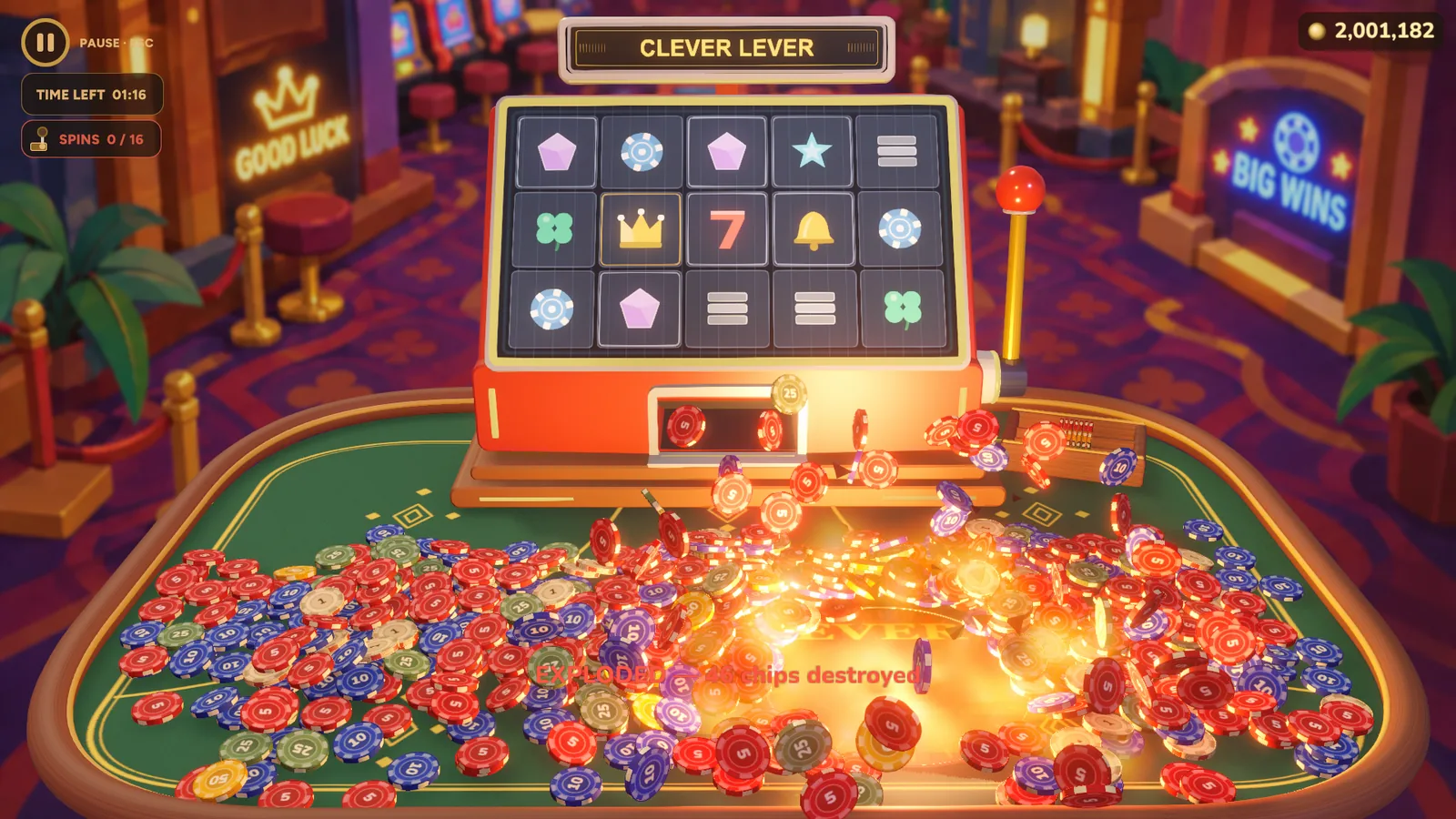 Clever Lever: a red slot machine above a green casino table covered in chips